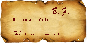 Biringer Fóris névjegykártya